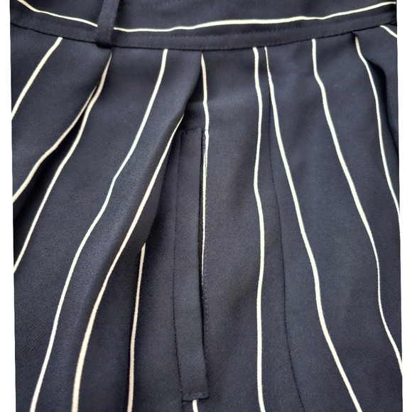 Size 12 Banana Republic Navy Blue White Striped Waist Tie Pleated Midi Skirt - Picture 5 of 6
